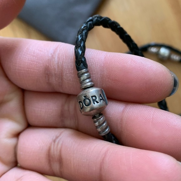 Bundle 2 Matching Retired Pandora Black Leather Bracelet & Necklace Set - Picture 5 of 10